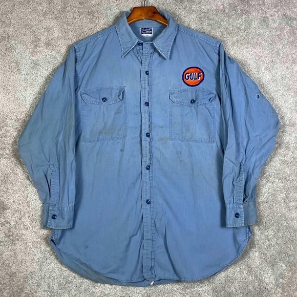 Partridge Atlanta Other - Vintage 50s Partridge Atlanta Gulf Oil Gas Station Work Shirt Blue Sanforized